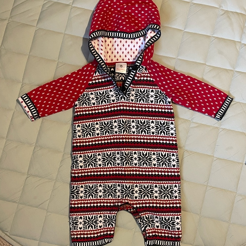 Hanna Andersson Holiday Fairisle Baby Hooded One-Piece Size 60cm (3-6M)